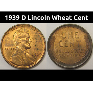 1939 D Lincoln Wheat Cent - antique Denver mintmark uncirculated penny coin