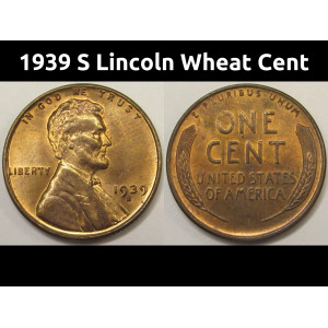 1939 S Lincoln Wheat Cent - antique San Francisco mintmark uncirculated penny