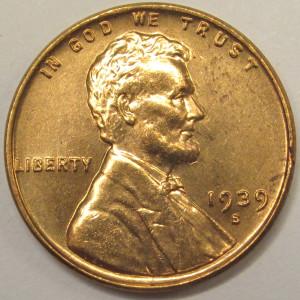 1939 S Lincoln Wheat Cent - antique San Francisco mintmark wheat penny