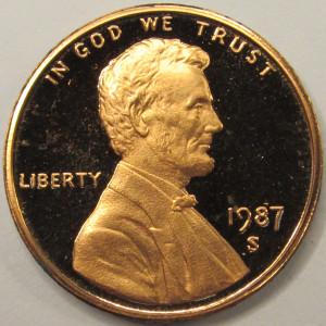 1987 S Lincoln Memorial Cent - vintage flashy proof coin