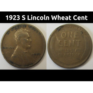 1923 S Lincoln Wheat Cent - antique San Francisco mintmark wheat penny