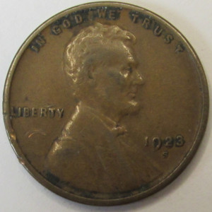 1923 S Lincoln Wheat Cent - antique San Francisco mintmark wheat penny