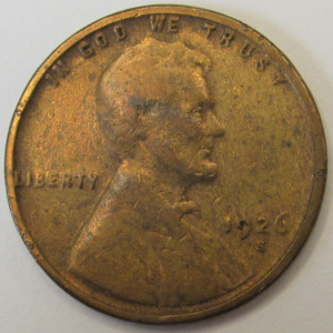 1926 S Lincoln Wheat Cent - antique semi-key date American San Francisco mintmark penny