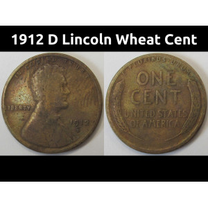 1912 D Lincoln Wheat Cent - antique Denver mintmark wheat penny coin