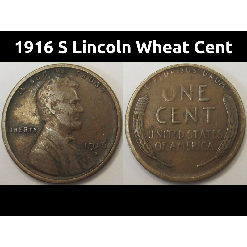 1916 S Lincoln Wheat Cent - antique San Francisco mintmark penny
