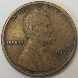 1916 S Lincoln Wheat Cent - antique San Francisco mintmark wheat penny coin