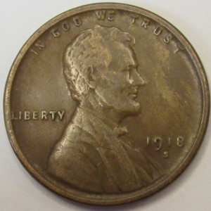 1918 S Lincoln Wheat Cent - antique San Francisco mintmark wheat penny