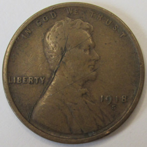 1918 S Lincoln Wheat Cent - antique San Francisco mintmark old penny