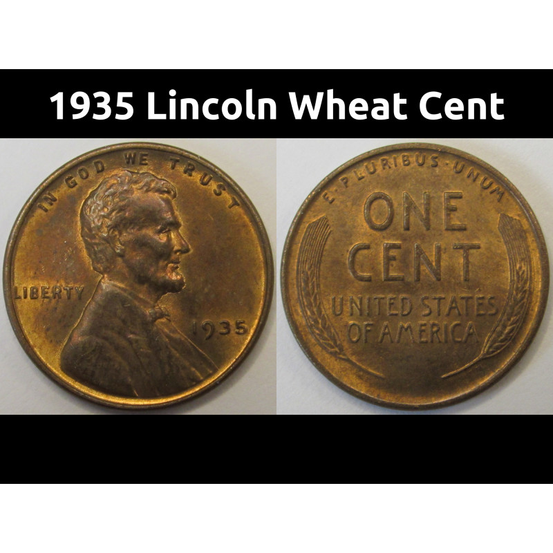 1935 Lincoln Wheat Cent - antique uncirculated American wheat penny