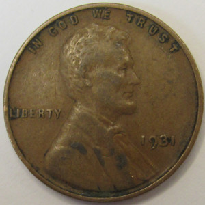 1931 Lincoln Wheat Cent - antique Great Depression era American wheat penny