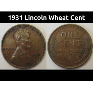 1931 Lincoln Wheat Cent - antique American wheat penny coin