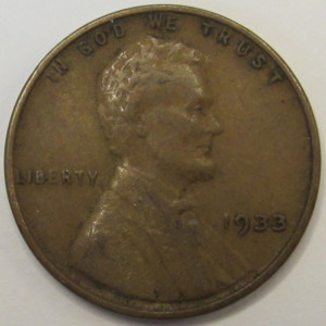 1933 Lincoln Wheat Cent - antique Great Depression era American wheat penny