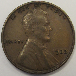 1933 Lincoln Wheat Cent - antique American wheat penny