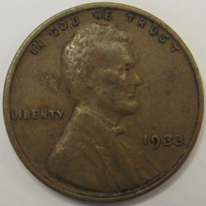1933 Lincoln Wheat Cent - antique Great Depression era wheat penny