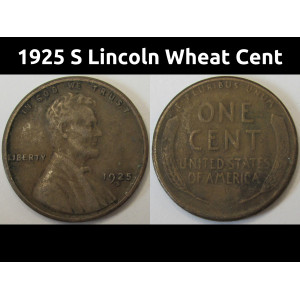 1925 S Lincoln Wheat Cent - antique San Francisco mintmark penny