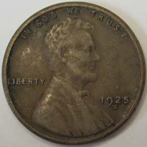 1925 S Lincoln Wheat Cent - antique San Francisco mintmark penny