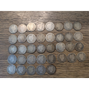Lot of 37 1900-1916 Barber Silver Dimes - all different dates and mintmarks