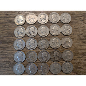 Lot of 25 1935-1964 Washington Quarters - antique silver American coin lot