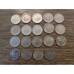 Lot of 19 1946-1964 Roosevelt silver dimes - antique American coin lot