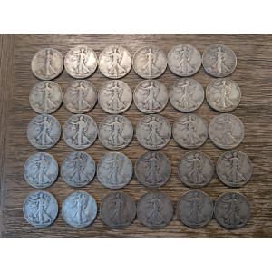 Lot of 30 1934-1947 Walking Liberty Half Dollars - antique silver lot