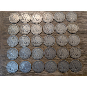 Lot of 30 1934-1947 Walking Liberty Half Dollars - antique silver lot