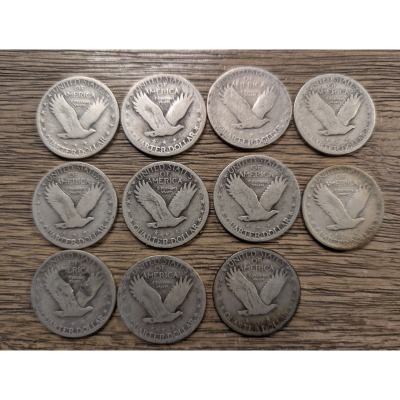 Lot of 11 1925-1930 Standing Liberty Quarters - antique silver American coin lot