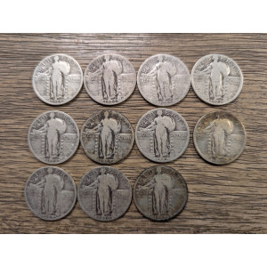Lot of 11 1925-1930 Standing Liberty Quarters - antique silver American coin lot