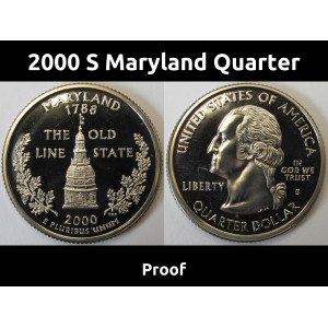 2000 S Maryland Washington Quarter - Proof - vintage twenty five cent coin