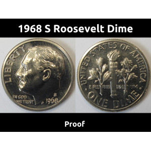 1968 S Roosevelt Dime - vintage American flashy proof coin