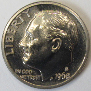 1968 S Roosevelt Dime - vintage American flashy proof coin