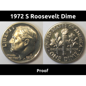 1972 S Roosevelt Dime - vintage American reflective proof coin