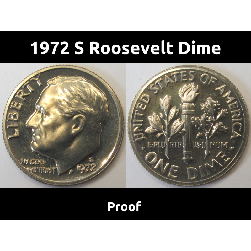 1972 S Roosevelt Dime - vintage American reflective proof coin