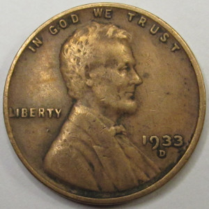 1933 D Lincoln Wheat Cent - vintage Great Depression era Denver mintmark penny