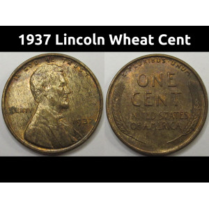 1937 Lincoln Wheat Cent - antique uncirculated American penny