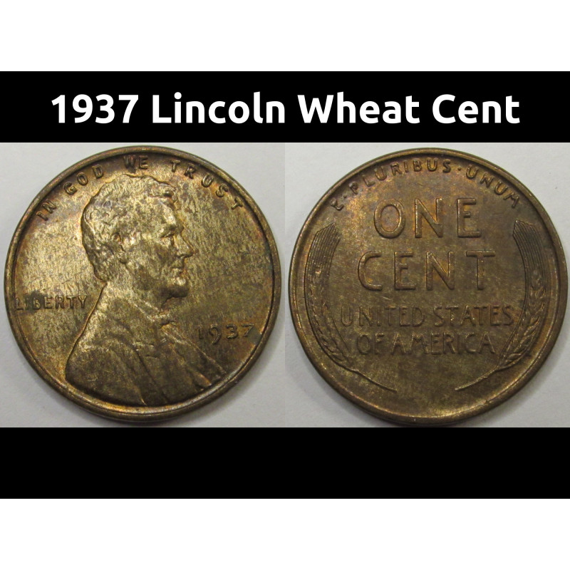 1937 Lincoln Wheat Cent - antique uncirculated American penny