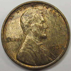 1937 Lincoln Wheat Cent - antique uncirculated American penny