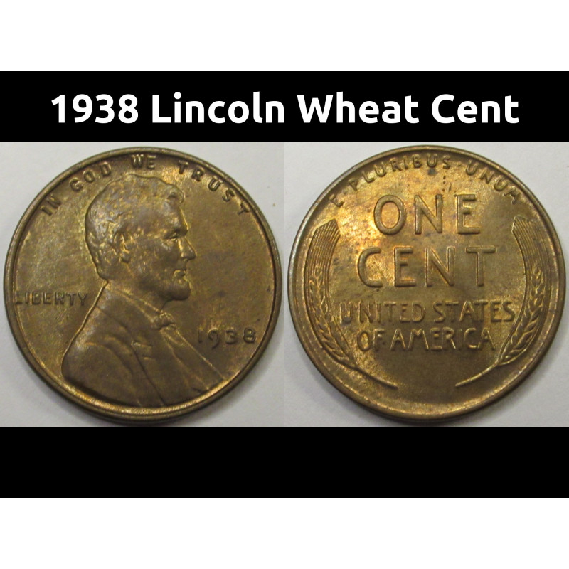 1938 Lincoln Wheat Cent - antique unciruclated American penny