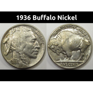 1936 Buffalo Nickel - antique great condition American Indian coin