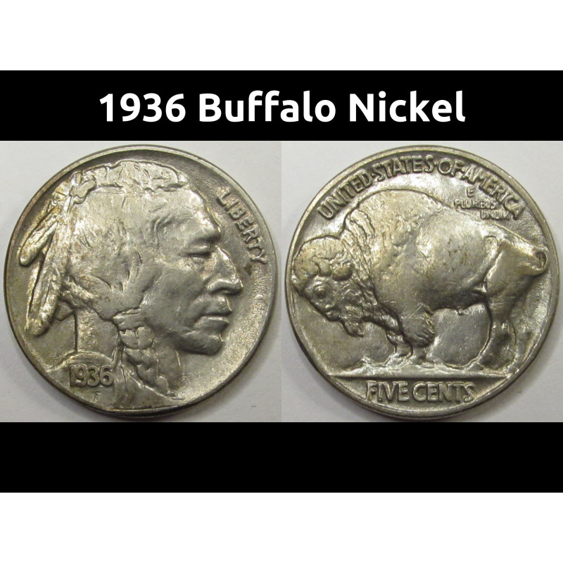 1936 Buffalo Nickel - antique great condition American Indian coin
