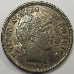 1892 Barber Dime - antique 19th century American silver dime