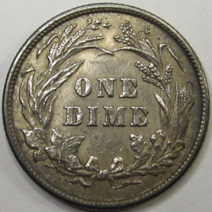 1892 Barber Dime - antique 19th century American silver dime