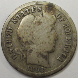1893 S Barber Dime - antique San Francisco mintmark American silver dime