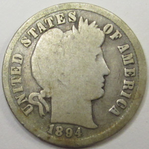 1894 Barber Dime - antique better date American silver dime