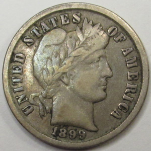 1899 Barber Dime - antique better condition American silver dime