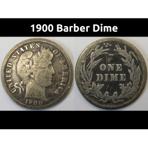 1900 Barber Dime - antique turn of the century American silver dime