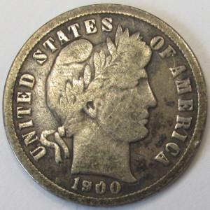 1900 Barber Dime - antique turn of the century American silver dime