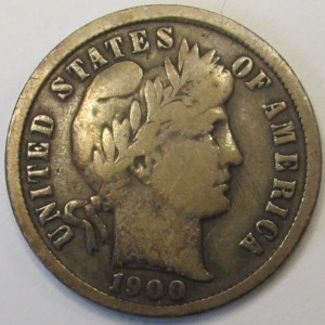 1900 S Barber Dime - antique San Francisco mintmark American silver dime