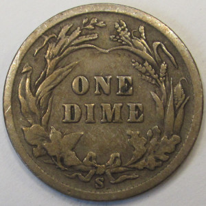 1900 S Barber Dime - antique San Francisco mintmark American silver dime