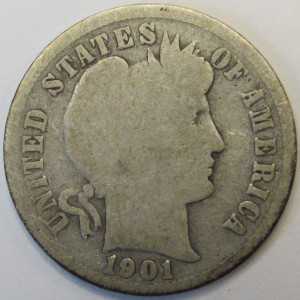 1901 S Barber Dime - antique key date American silver dime