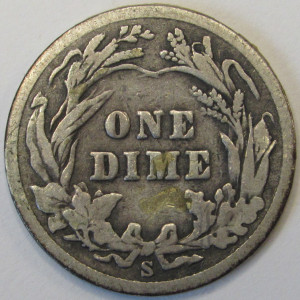 1902 S Barber Dime - antique San Francisco mintmark American silver coin